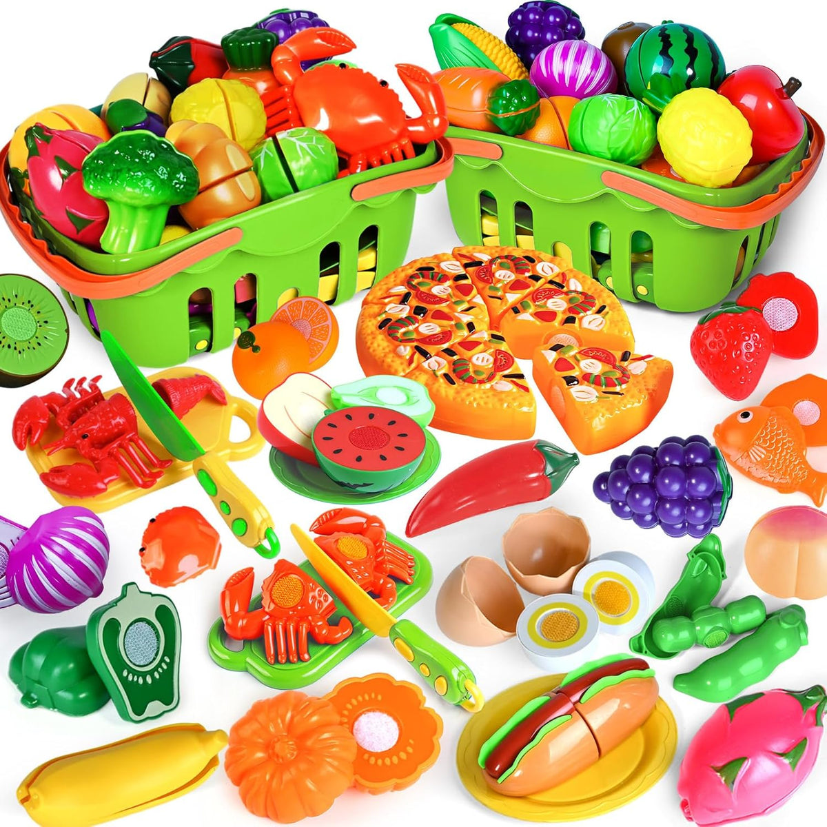 100 PIEZAS Juguetes de Comida de Corte para Cocina Infantil, Juguet...