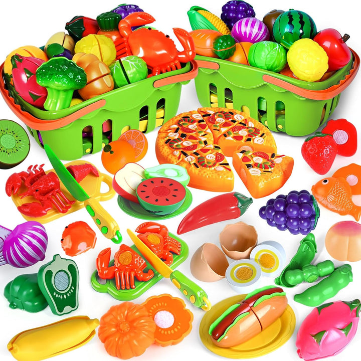 100 PIEZAS Juguetes de Comida de Corte para Cocina Infantil, Juguet...