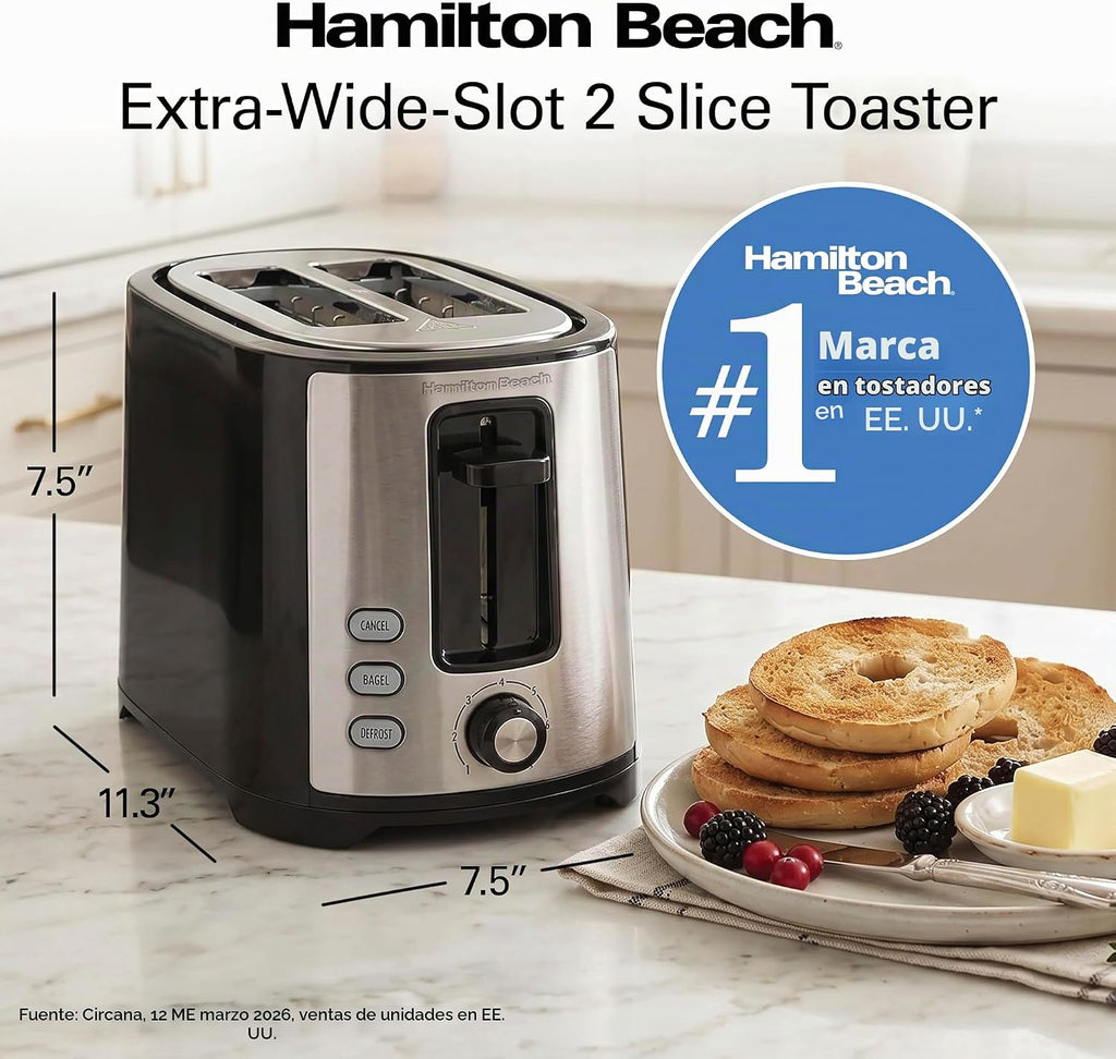Hamilton Beach Tostadora de 2 rebanadas con ranura extra ancha con botones