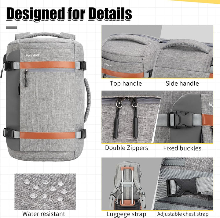 Velaybor - Mochila de viaje de 42L con 4 cubos de embalaje, bolsa d...