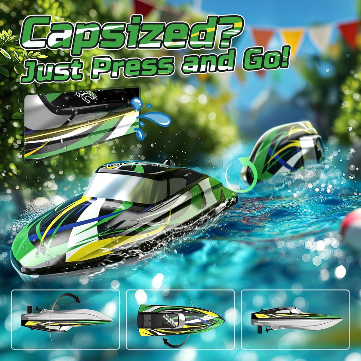DEERC Barco RC de Alta Velocidad con Luces LED, 18.6 MPH Barco de C...