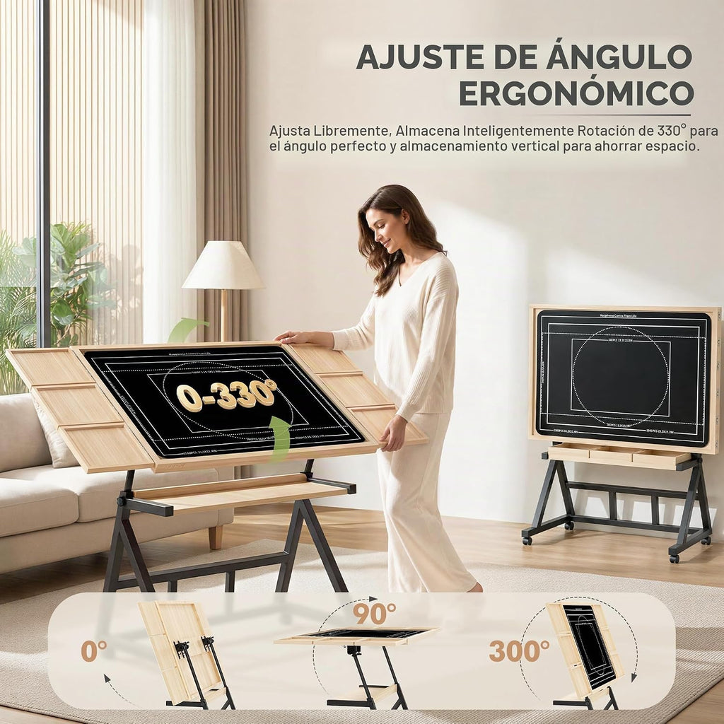 Mesa de rompecabezas de madera con ruedas móviles para rompecabezas de 1500 piezas, tablero de rompecabezas con cajones, superficie de fieltro, altura e inclinación ajustables, regalo de Navidad