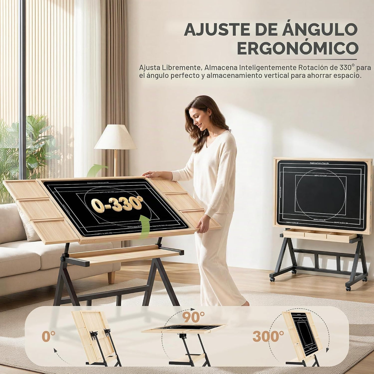 Mesa de rompecabezas de madera con ruedas móviles para rompecabezas de 1500 piezas, tablero de rompecabezas con cajones, superficie de fieltro, altura e inclinación ajustables, regalo de Navidad