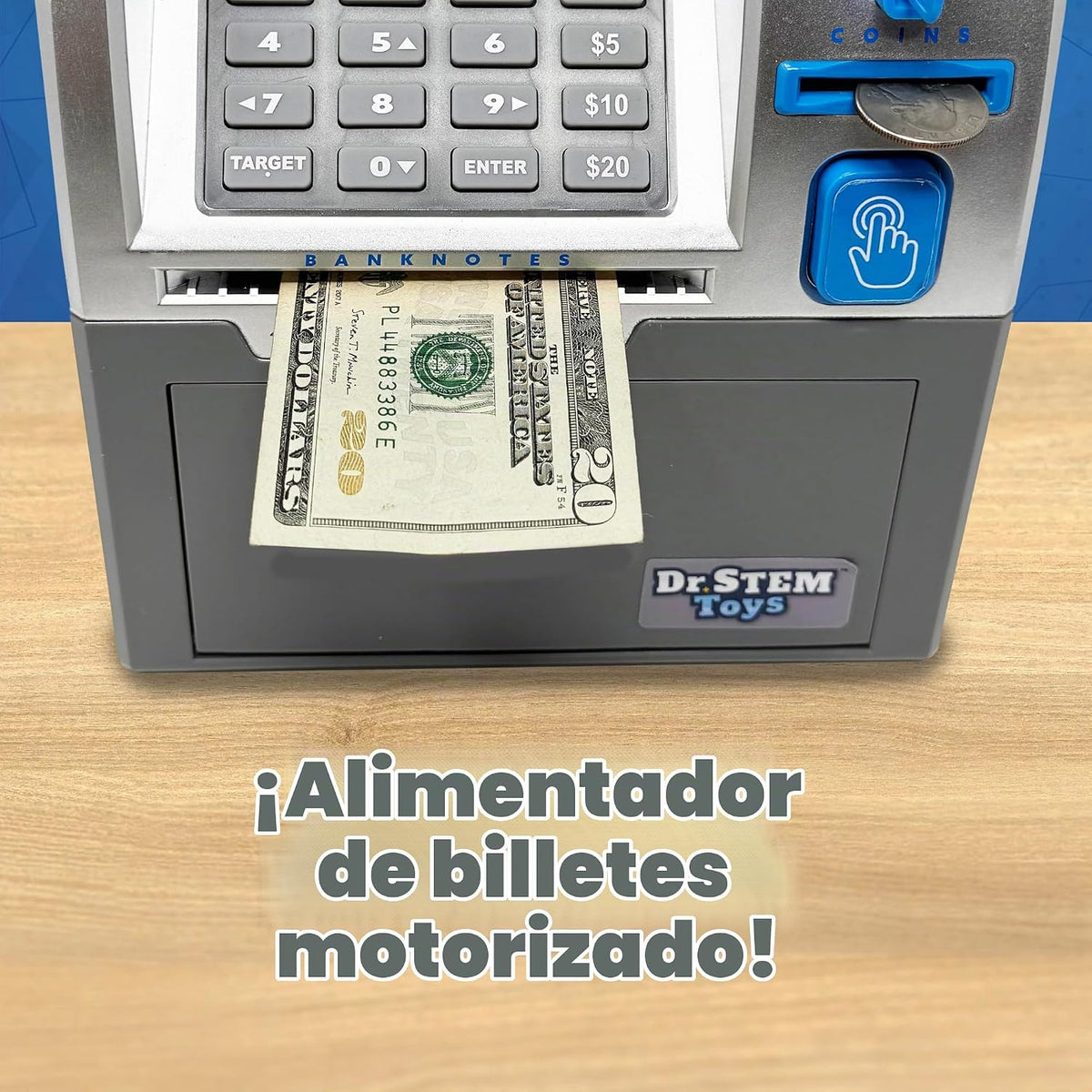 Caja de ahorros de cajero automático para niños – hucha electrónica con alimentador de billetes, contador de monedas y LCD – juguete educativo STEM para niños de 5 a 12 años