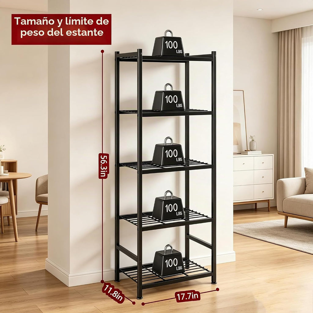 Estantes de almacenamiento, estantería de metal de 5 niveles con patas niveladoras, organizador de estantes para organización de garaje, cocina, despensa y armario, 17.7 x 11.8 x 56.3