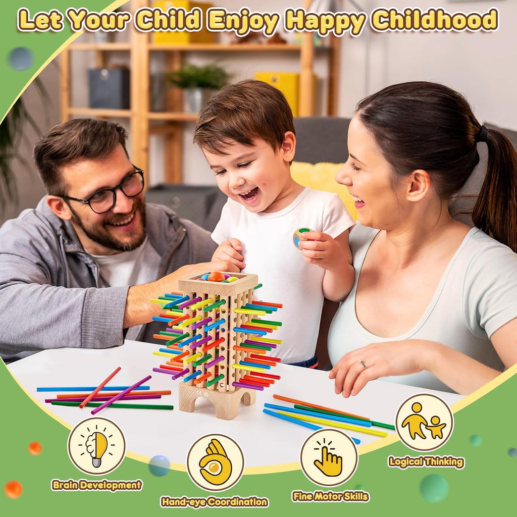 Montessori - Juego de mesa de madera, 42 coloridos palos de madera, juego de dados de matemáticas, juguetes educativos para 3, 4, 5, 6 años, juguetes de habilidades motoras finas y juguete de contar