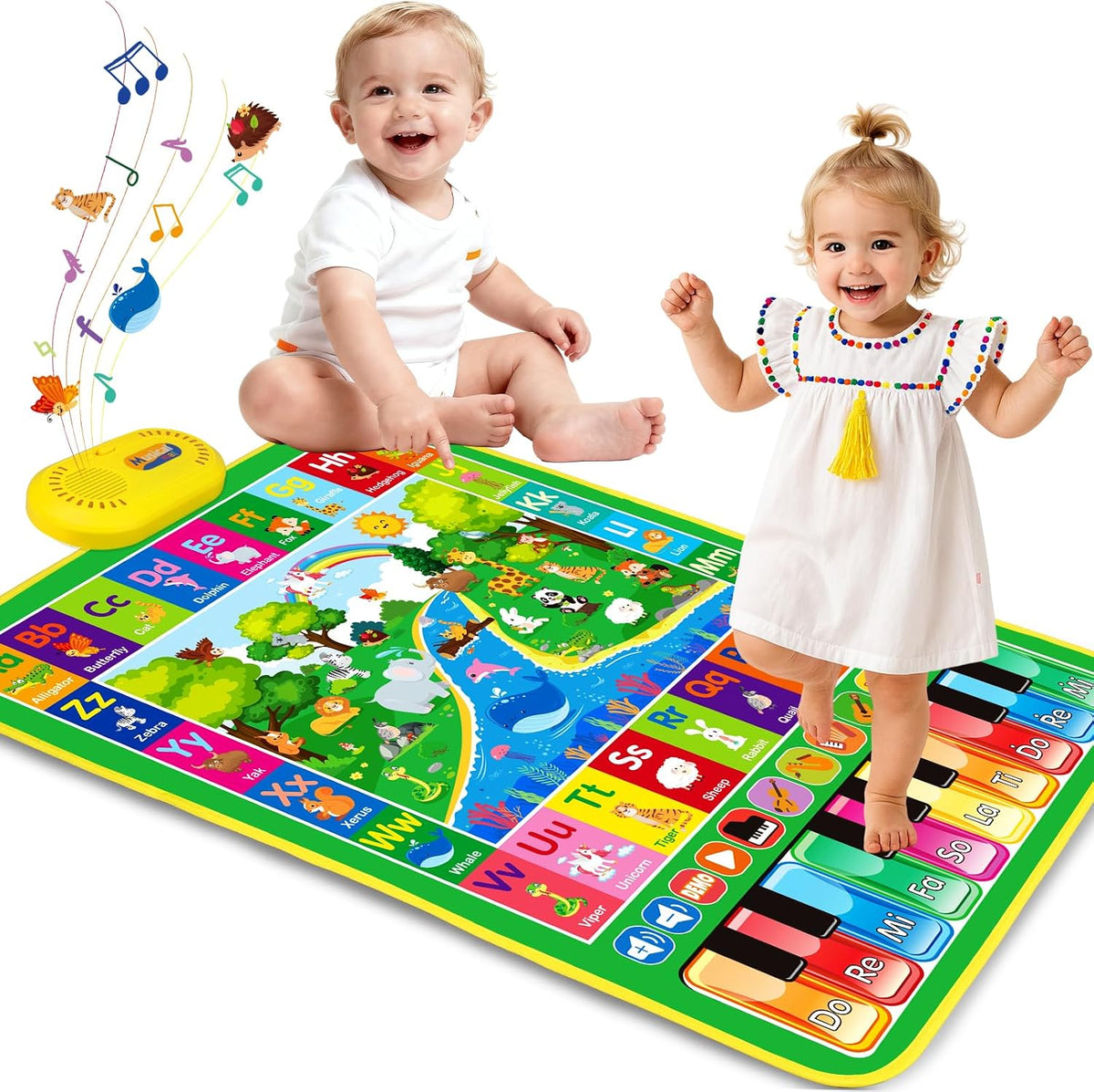 Juguetes para bebés para regalos de 1 año: tapete de juego de música de piano animal con alfabeto 3 en 1