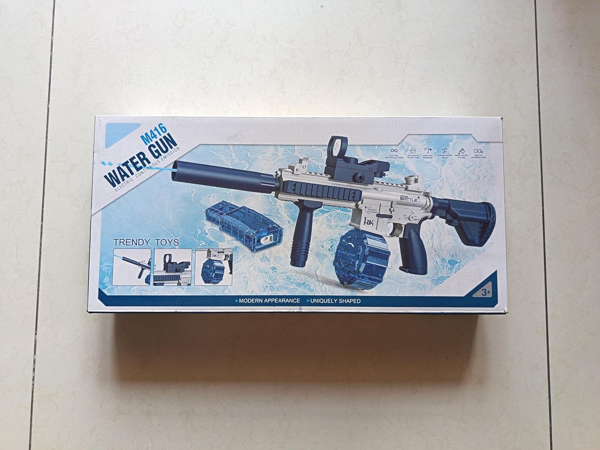 Pistola de agua eléctrica, juguete de pistola de agua, pistola de chorro de agua de hasta 32 pies de largo alcance, juguete de disparos para fiesta en piscina al aire libre con 2 baterías y 2 tanques de agua, regalo ideal para niños y adultos