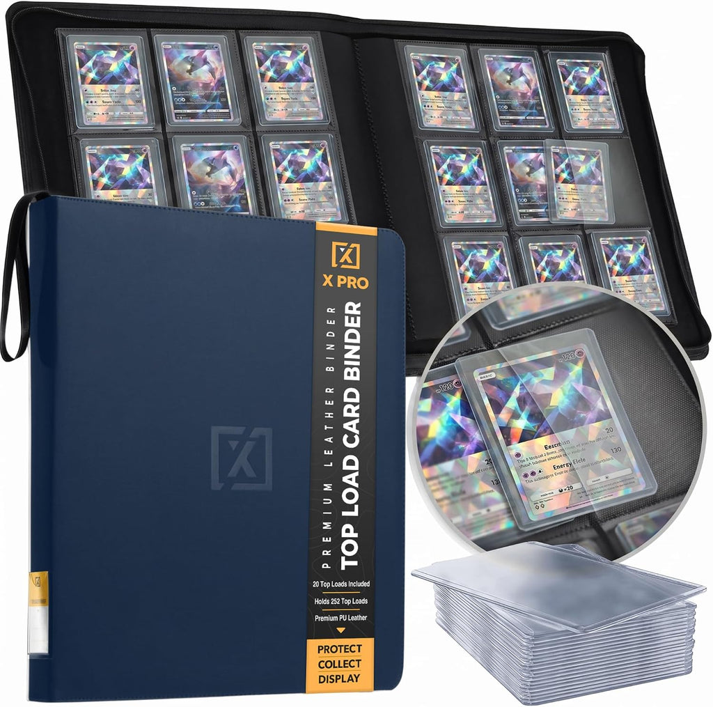 X PRO Carpeta de tarjetas de carga superior, compatible con fundas de tarjetas de carga superior, se adapta a 252 | 20 cargadores premium incluidos | páginas de doble cara sin anillo de 9 bolsillos | Almacenamiento para tarjetas TCG y tarjetas deportivas