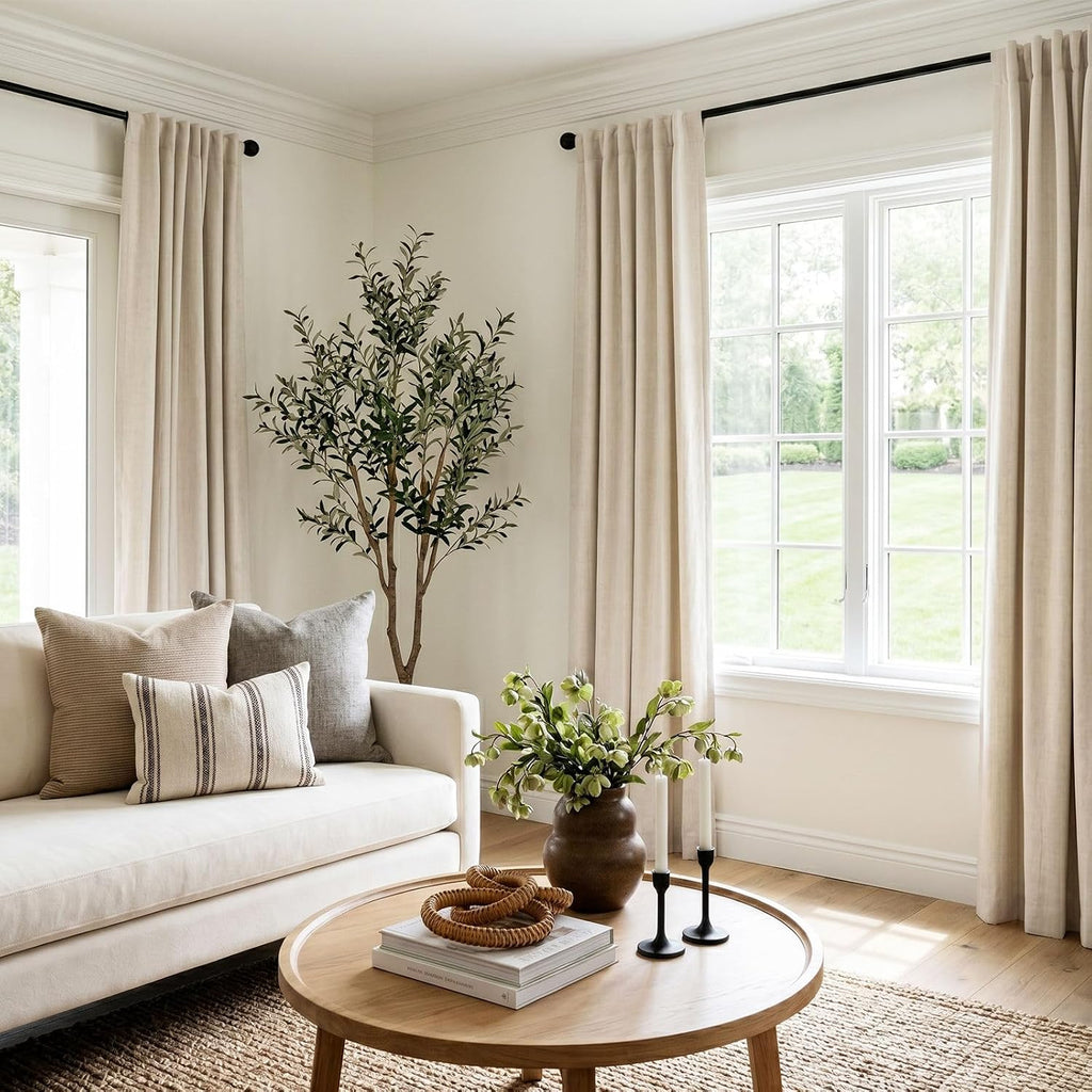 INOVADAY Cortinas 100% opacas de 84 pulgadas de largo, juego de 2 paneles de lino con pestaña trasera y bolsillo para barra, cortinas opacas para dormitorio, cortinas de ventana con aislamiento