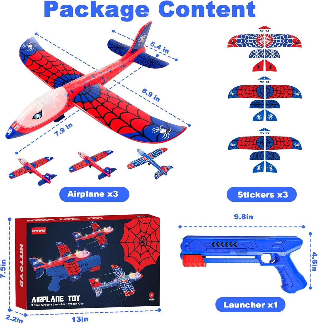 HitToys Juguete Lanzador de Aviones para Niños, Paquete de 3 Planea...