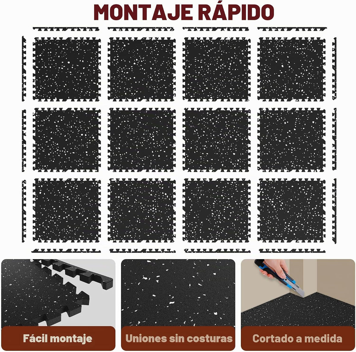 Suelo de gimnasio 0.56"/ 0.79" de grosor con parte superior de goma, tapete