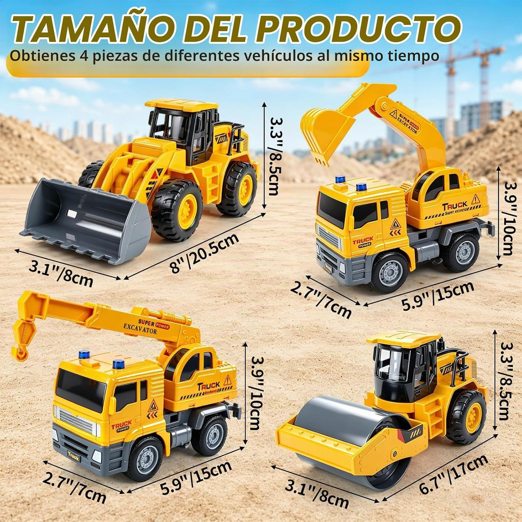 4 Piezas Vehículos de Construcción para Niños Niñas Toddlers 3-5