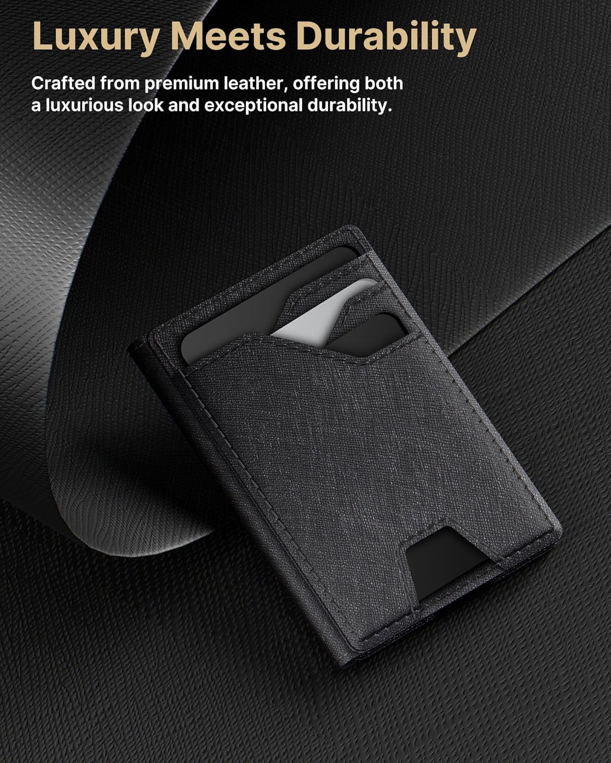 Cartera de cuero typecase para hombres con tarjetero, Negro, Minima...