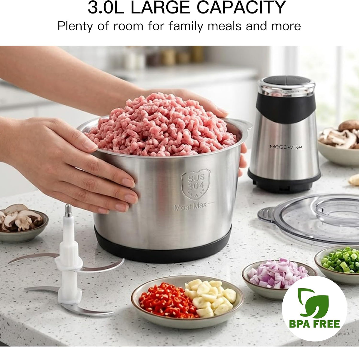 MEGAWISE Picador eléctrico de la comida 500W, amoladora dual de la carne de