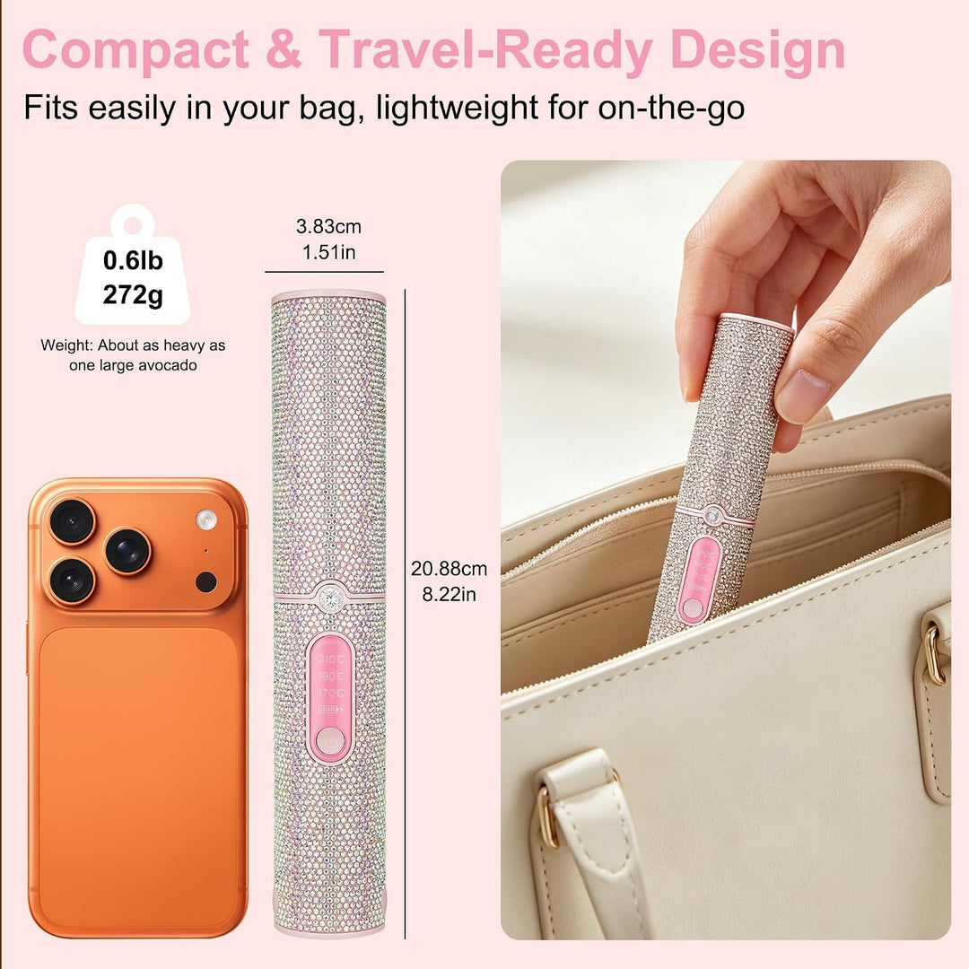 HUAJUN 2-in-1 Cordless Mini Travel Hair Straightener Curler Flat Ir...