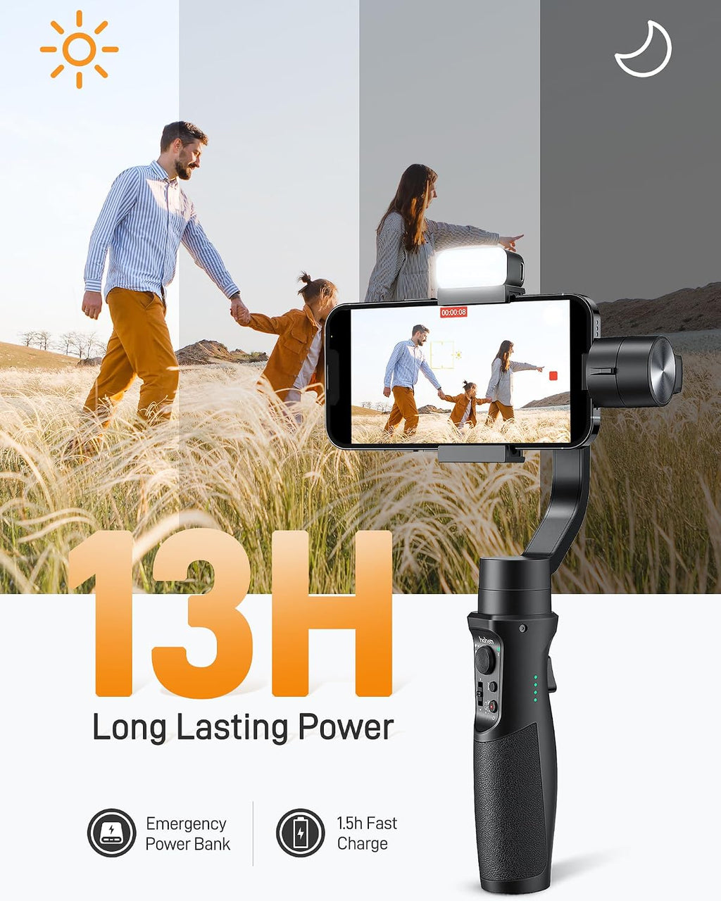 hohem iSteady Mobile+ Kit estabilizador de cardán para teléfono inteligente, cardán de teléfono de 3 ejes con luz de relleno, modo ultra gran angular, Inception de 600°, estabilizador de vlog de