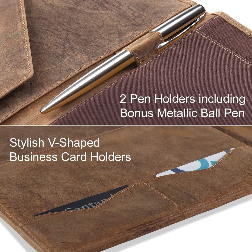 Portafolio de cuero organizador profesional Padfolio - Carpeta de currículum con bolígrafo de lujo, elegante folio de documentos para bloc de escritura tamaño carta con soporte para tarjetas de visita, carteras para hombres y mujeres MOONSTER®