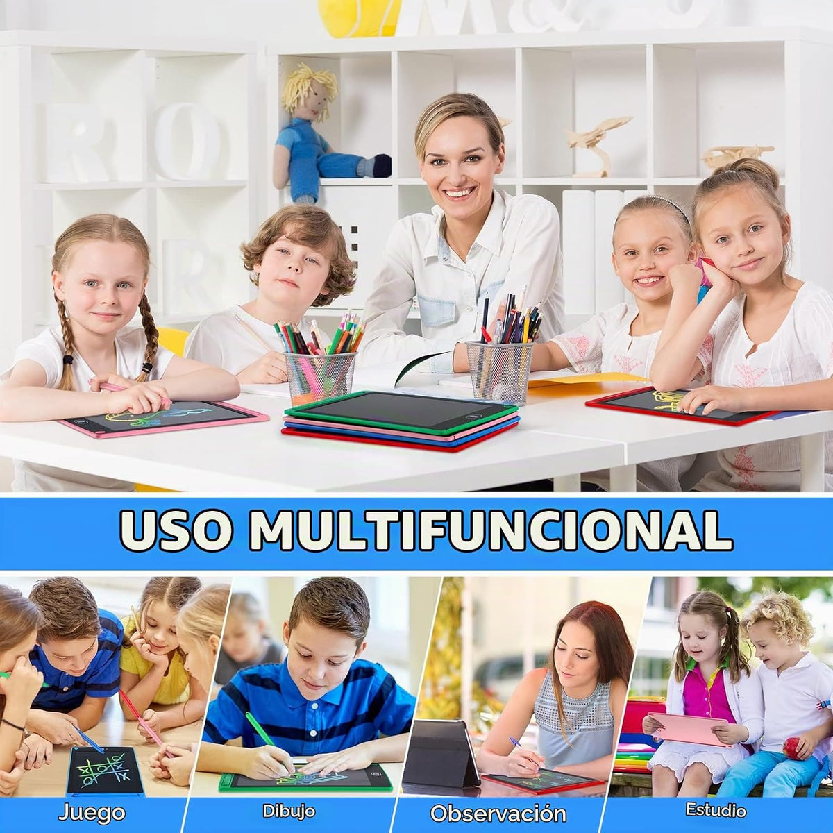 Zhehao Tableta de escritura LCD de 32 piezas para niños 8.5 "borrable