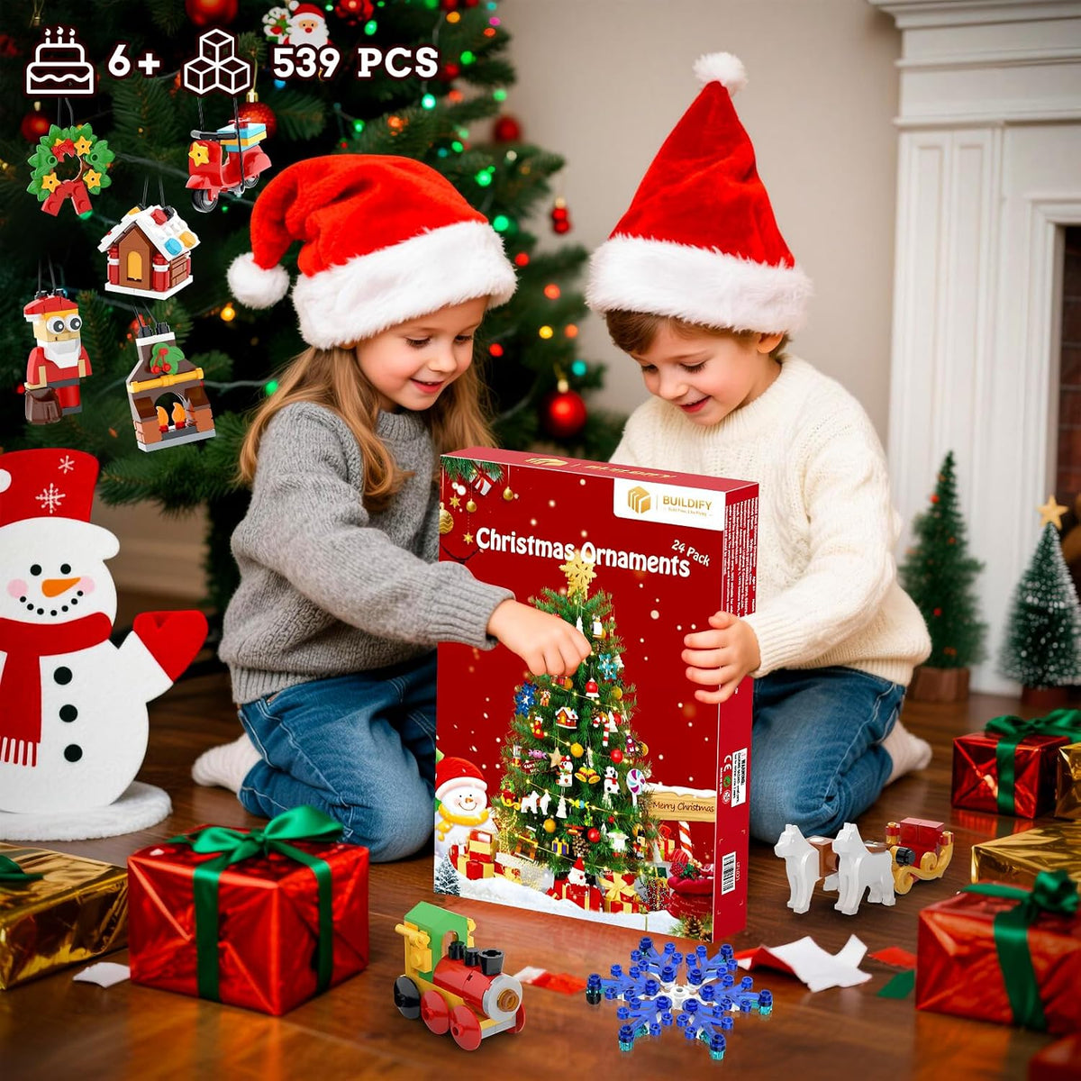 Calendario de Adviento de Navidad 2026, 24 paquetes de adornos de Navidad, kit de construcción de árbol de Navidad, Papá Noel, reno, pan de jengibre, pingüino, cascanueces/copos de nieve, regalos de Navidad para niños de 6 años en adelante