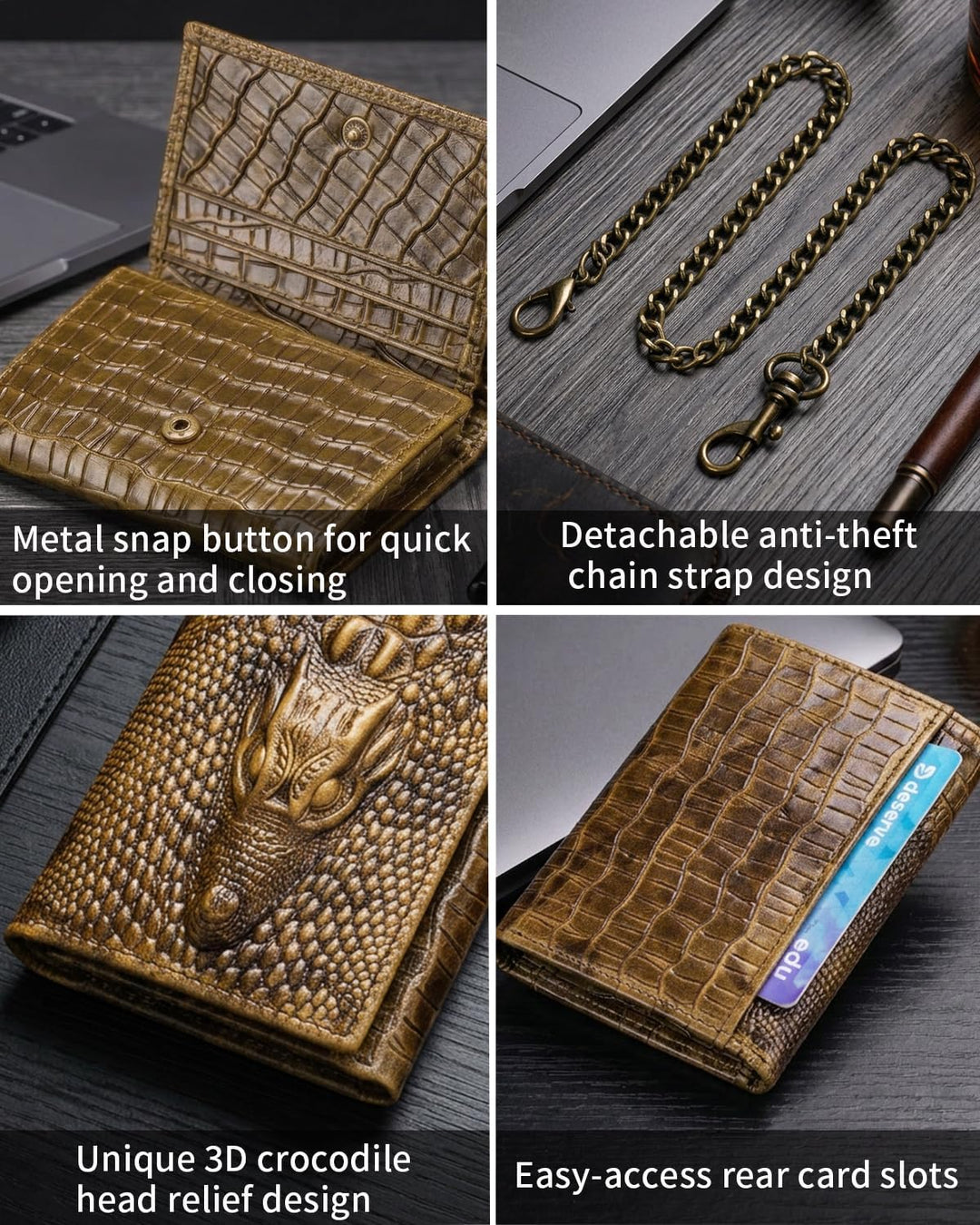 Steel Lion - Cartera de piel de vaca auténtica para hombre, diseño...