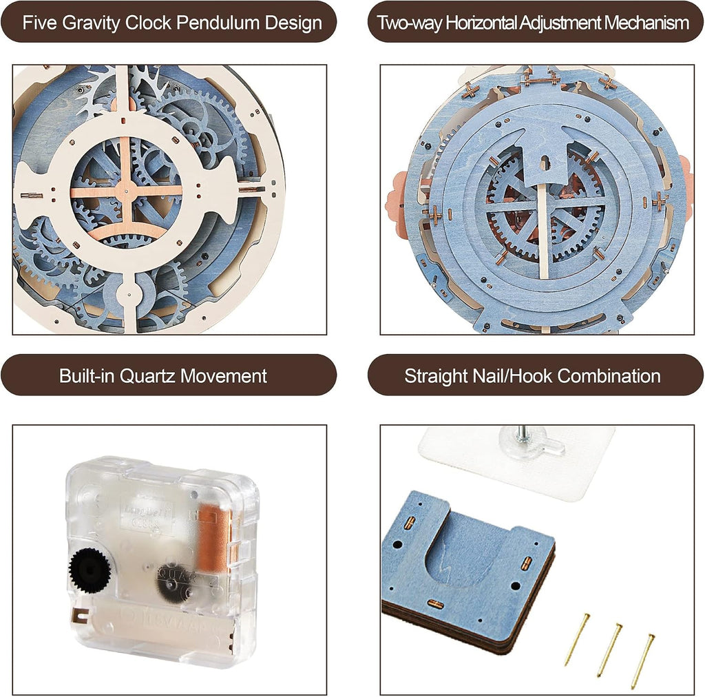 ROKR Rompecabezas de madera 3D para adultos, reloj de rompecabezas de madera, kits de modelos de construcción mecánica, kits de modelos de bricolaje, rompecabezas de acertijos, manualidades