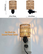 Lámpara Boho enchufe nocturno con interruptor, juego de 2 lámparas LED de granja enchufables en el enchufe de pared, luz nocturna de 0.5W para habitación de bebé con pantalla de ratán bohemia para