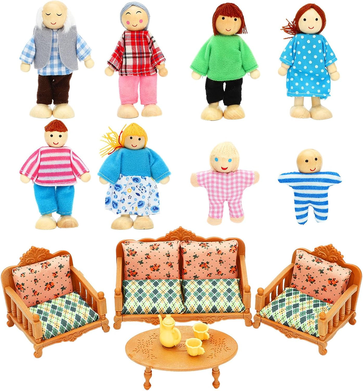 ONEST Juego de Familia para Casa de Muñecas de Madera de 15 Piezas