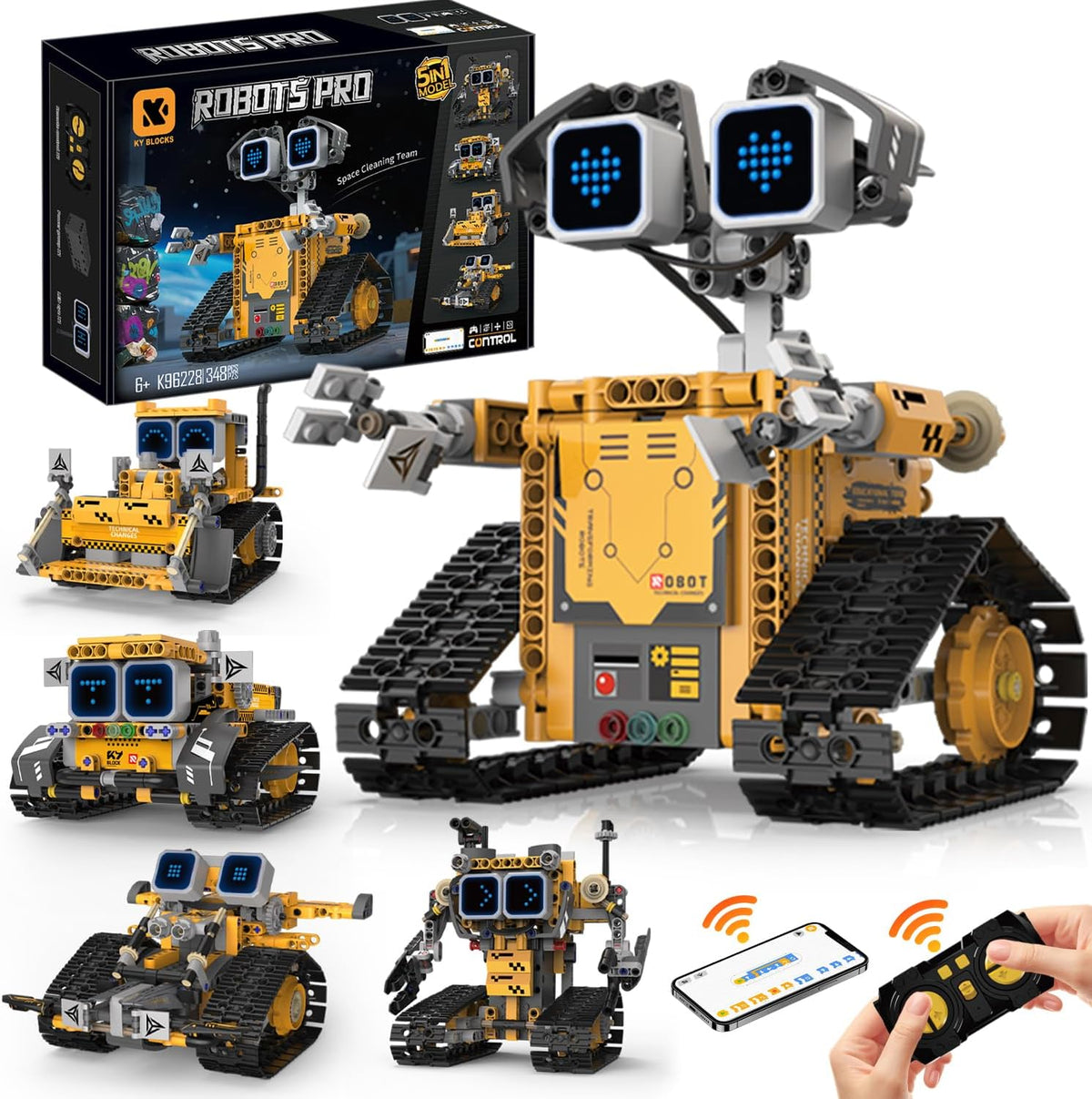 Gohero Kit de construcción de robot, juguetes STEM 5 en 1 para niños de 8 a 10 años con control remoto y aplicación, kits técnicos de robótica con 16 expresiones LED, regalos de Navidad y cumpleaños para adolescentes y niñas (373 piezas)