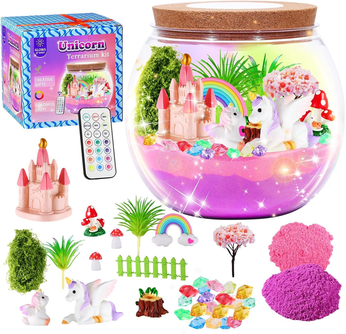 Kit de terrario de unicornio iluminado para niñas, regalos de cumpleaños de unicornio para niños y niñas de 4 a 12 años, regalos de juguetes de unicornio para manualidades