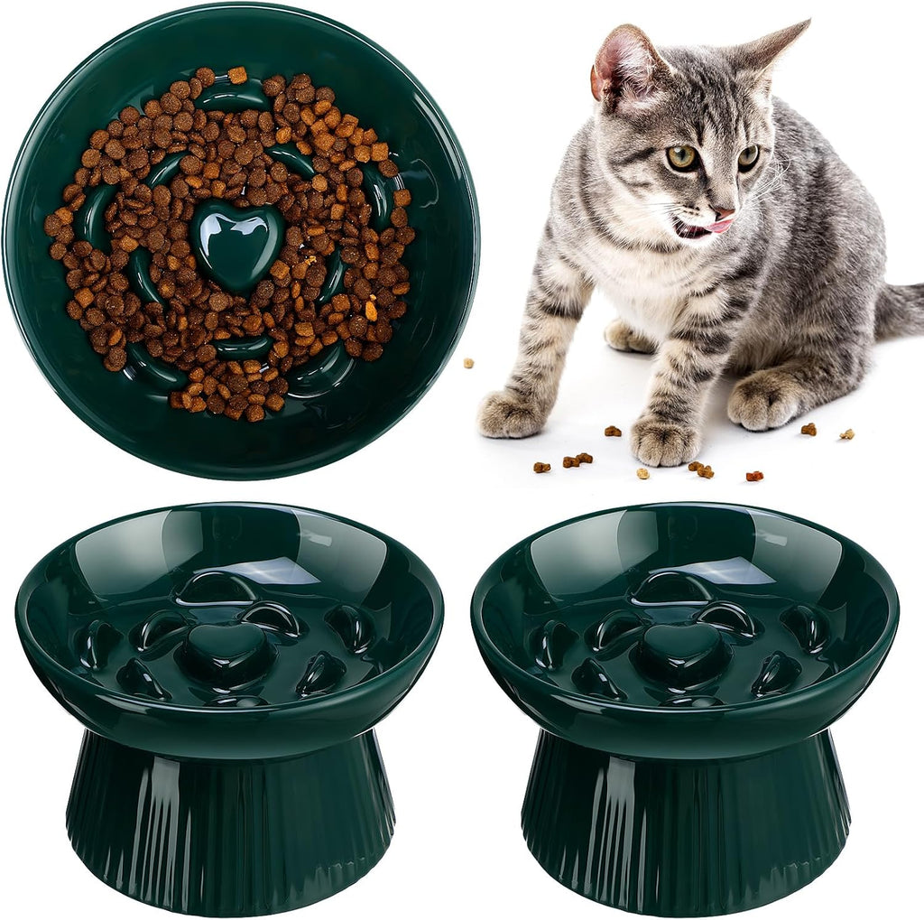 Tioncy - Cuenco elevado de cerámica para gatos (2 unidades), color verde