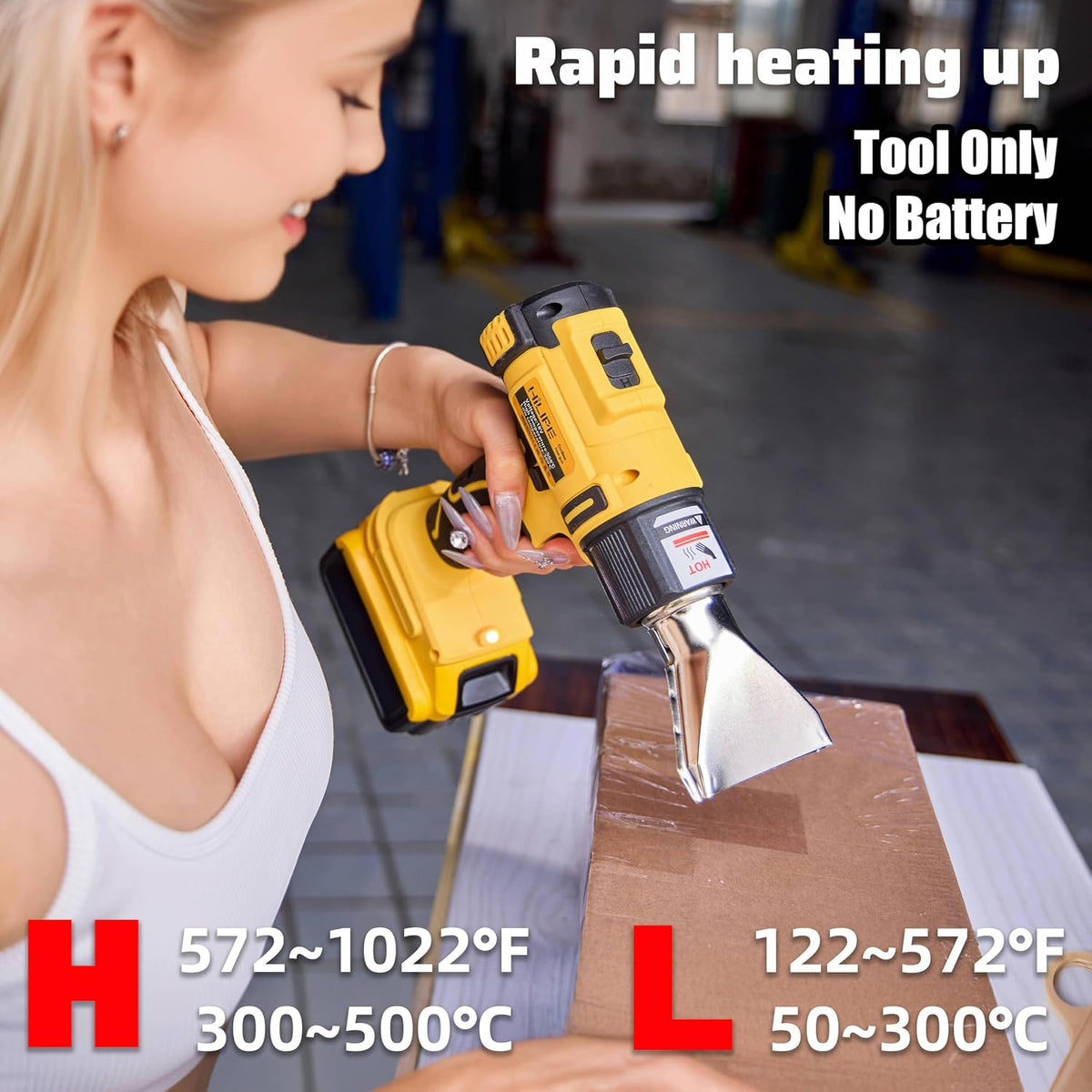 Pistola de calor inalámbrica para batería DeWALT 20v, pistola de aire caliente de litio, 5 accesorios de boquilla, configuración de 2 temperaturas máx. 1022°F (550°C), pistola de calor para