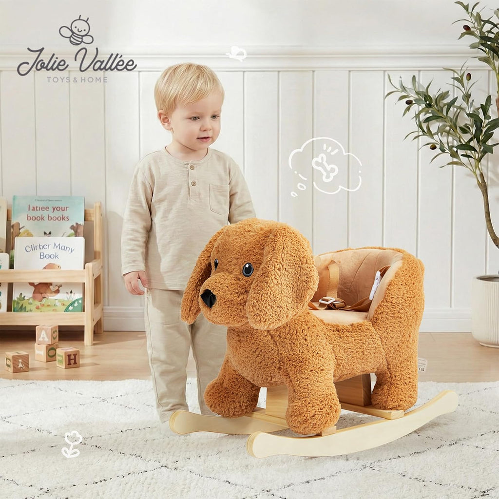 Caballo mecedor para bebé, caballo mecedor de madera caniche para niños pequeños de 1 a 3 años