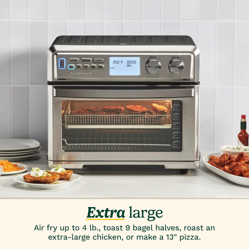 Cuisinart Horno tostador con freidora de aire con capacidad extragrande, horno de acero inoxidable de 1800 W con pantalla digital, opciones para hornear, asar, asar y freír al aire, temperatura ajustable, TOA-95NAS