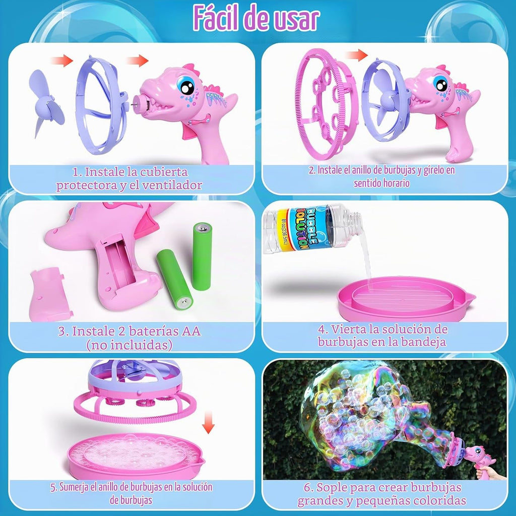 Pistola de burbujas de dinosaurio para niñas, juguete de máquina de