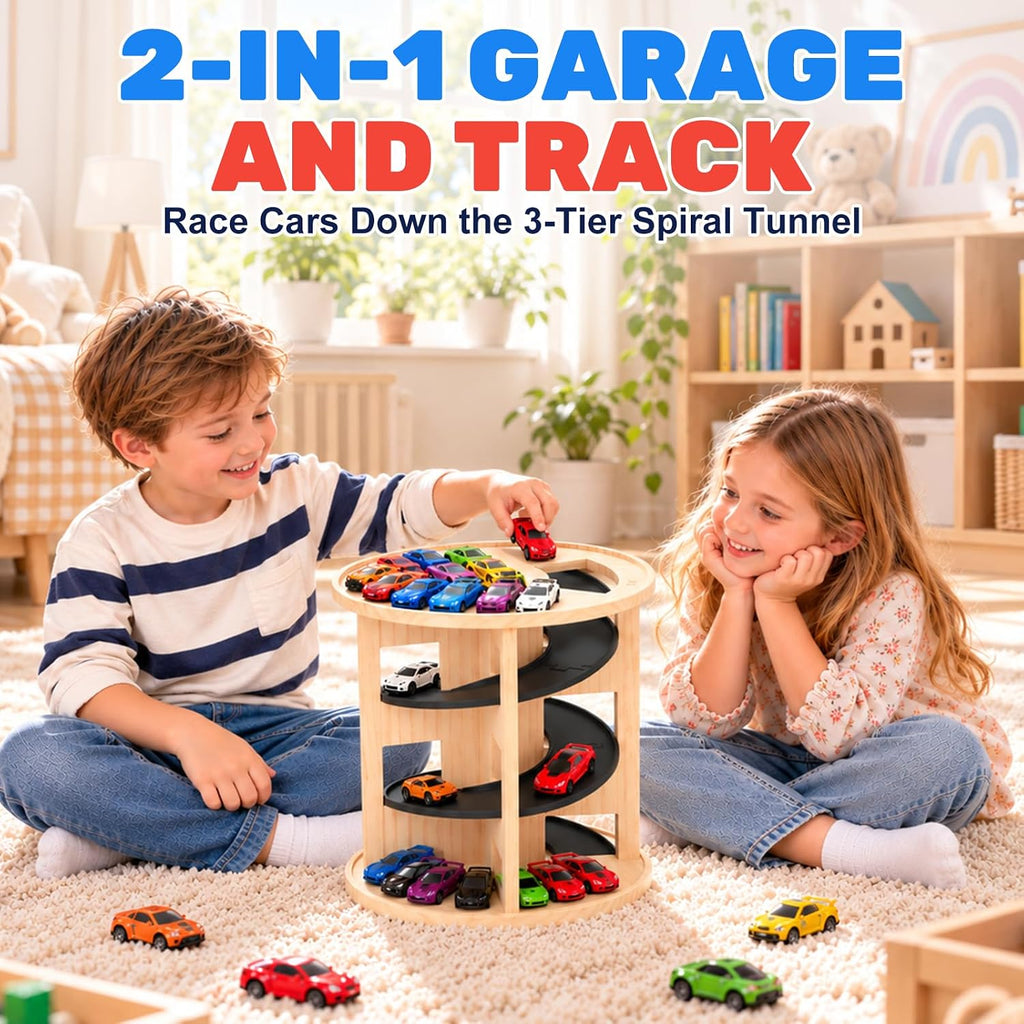 Garaje de estacionamiento de autos de juguete para niños con túnel en