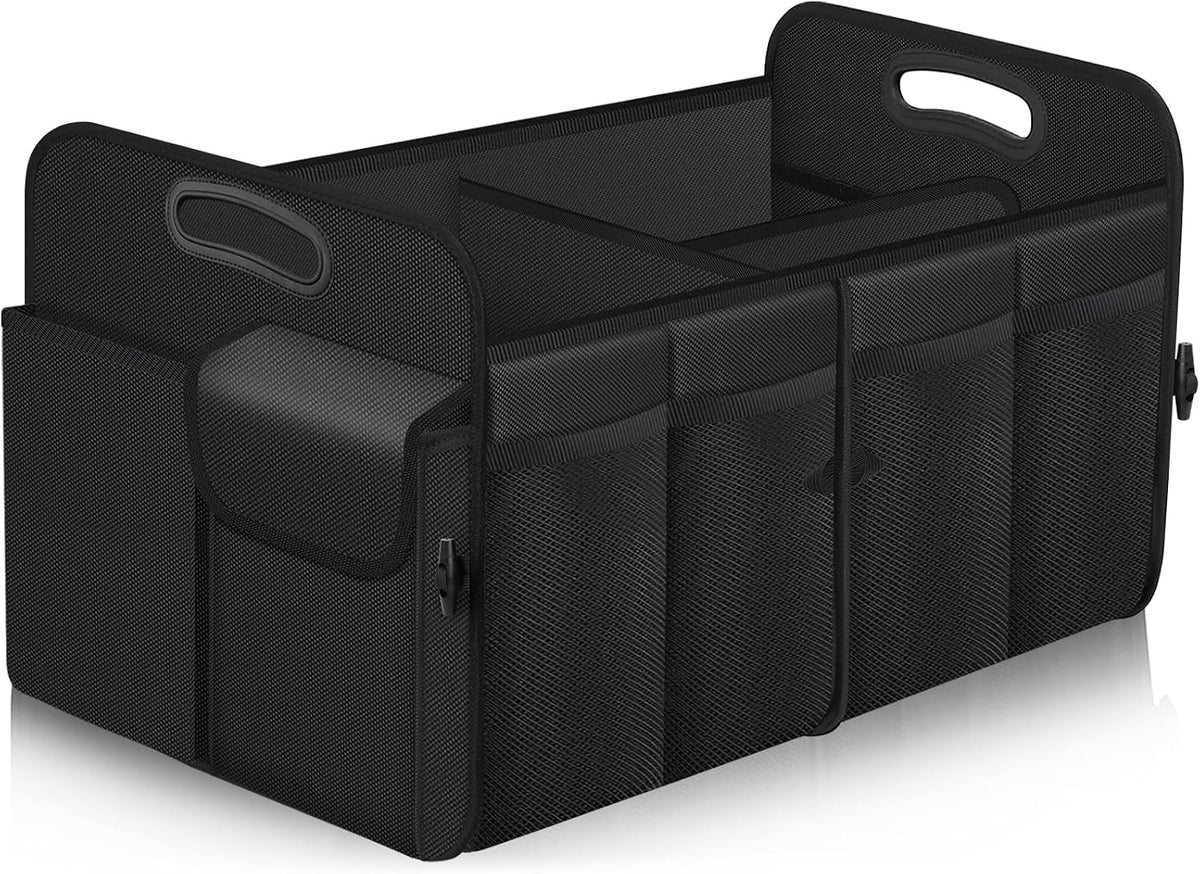 Organizador de maletero Femuar, organizador de almacenamiento con capacidad grande de 72L, impermeable, plegable y con 11 bolsillos, organizador de maletero para SUV/Jeep/Sedán, tamaño grande, negro