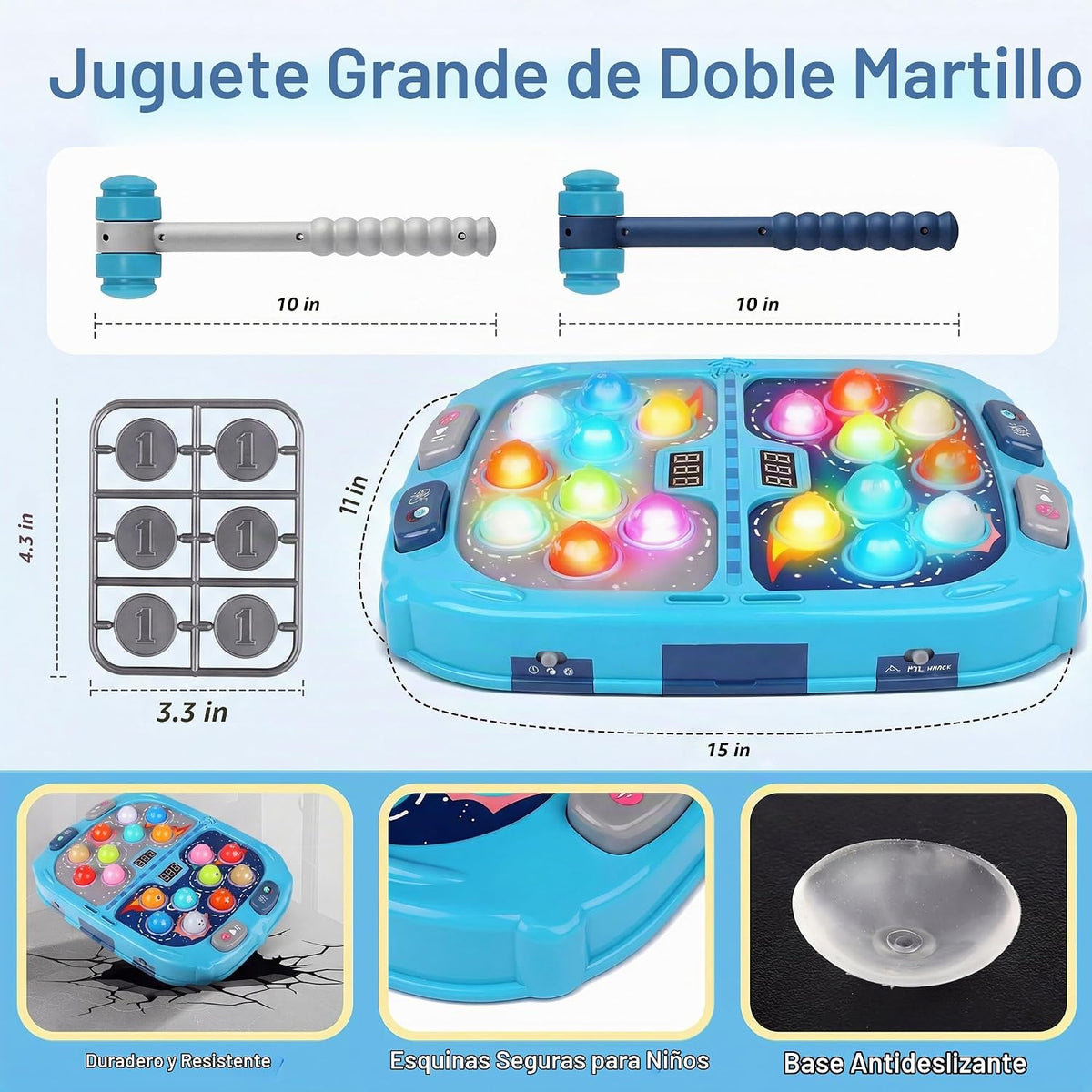 Whack A Topo, juego interactivo de Pound a Topo, juguetes para niños de más de 4 años, juego de topo para niños pequeños, juguetes educativos interactivos con música, luz, modo PK, 2 martillos
