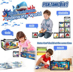Juego de construcción de peceras 8 en 1, juguete de construcción de acuario marino con luz LED, paisaje en miniatura de animales, incluye cangrejo de pulpo, regalos de cumpleaños de Navidad para adultos, niños, niñas y niños de 6, 8, 10, 12 años en