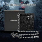 Cartera unisex gótica con cadena de calavera punk, cuero sintético, accesorios góticos de Halloween, color negro