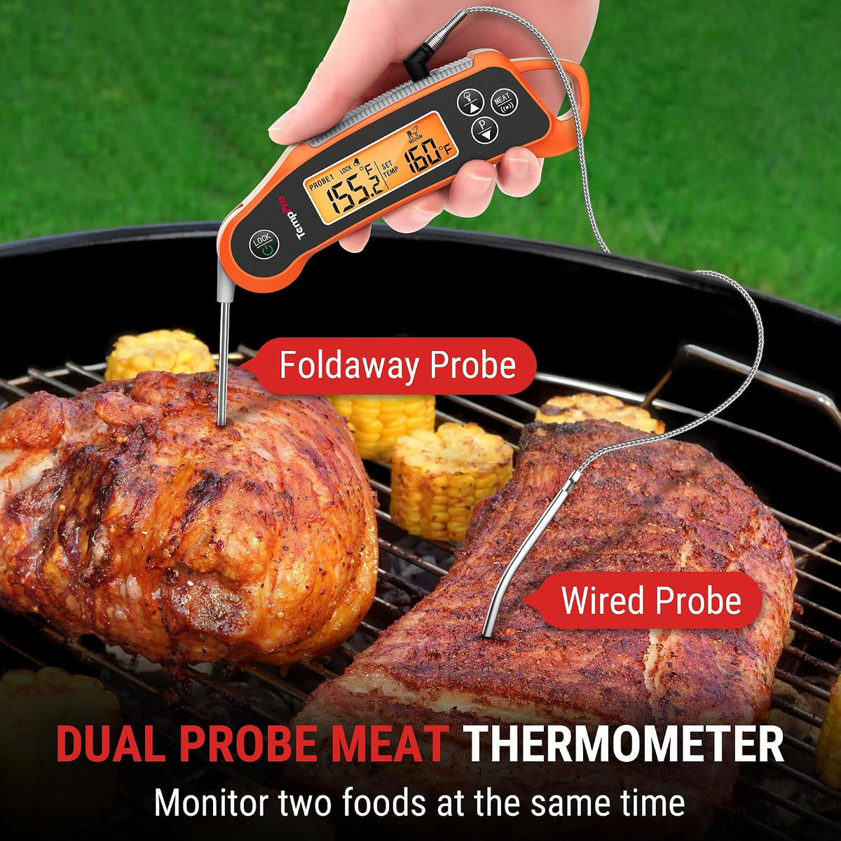 TempPro TempSwift - Termómetro digital para carne, 2 sondas, con 2 canales