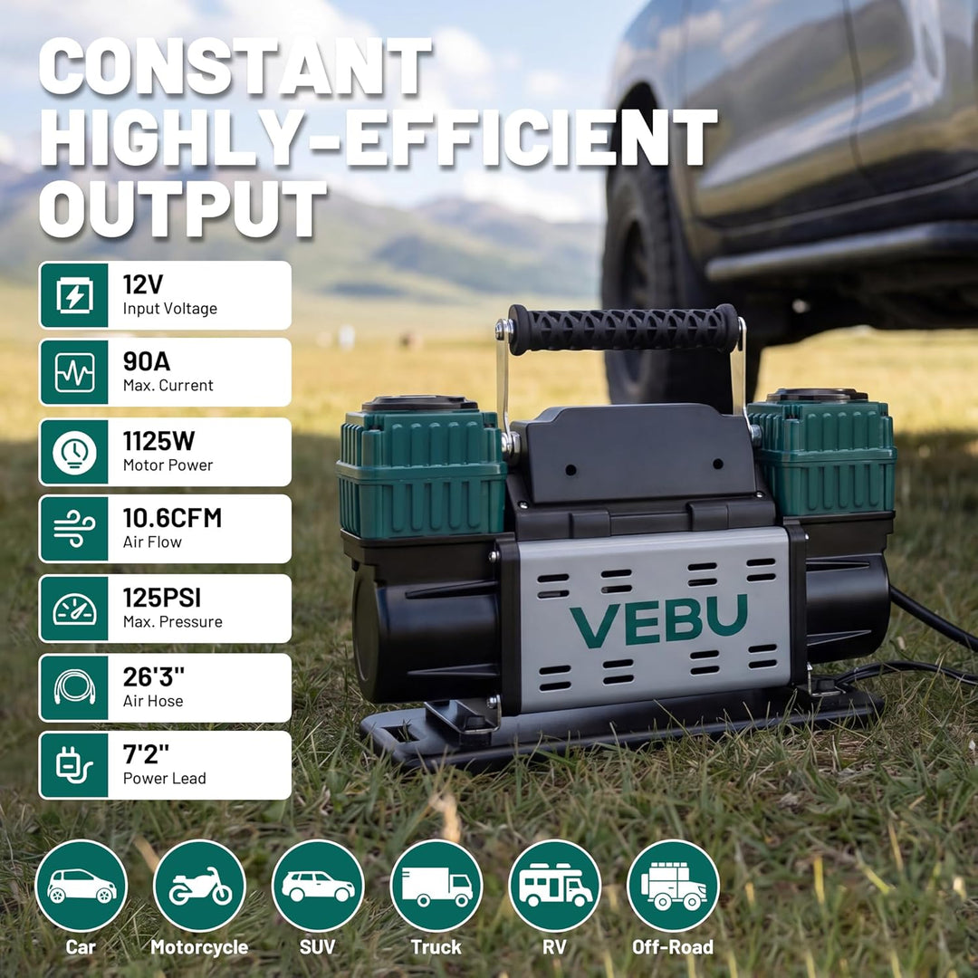 VEBU Compresor de aire resistente 12V inflador de neumáticos, cilin...