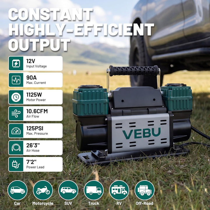 VEBU Compresor de aire resistente 12V inflador de neumáticos, cilin...