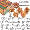 Rompecabezas de metal de madera, regalos de Pascua para niños y adolescentes, rompecabezas de cerebro desenredado de eslabones de hierro, juego de entrelazado, anillo chino, juguete mágico para recuerdos de fiesta, niños y adultos, desafío paquete de 32