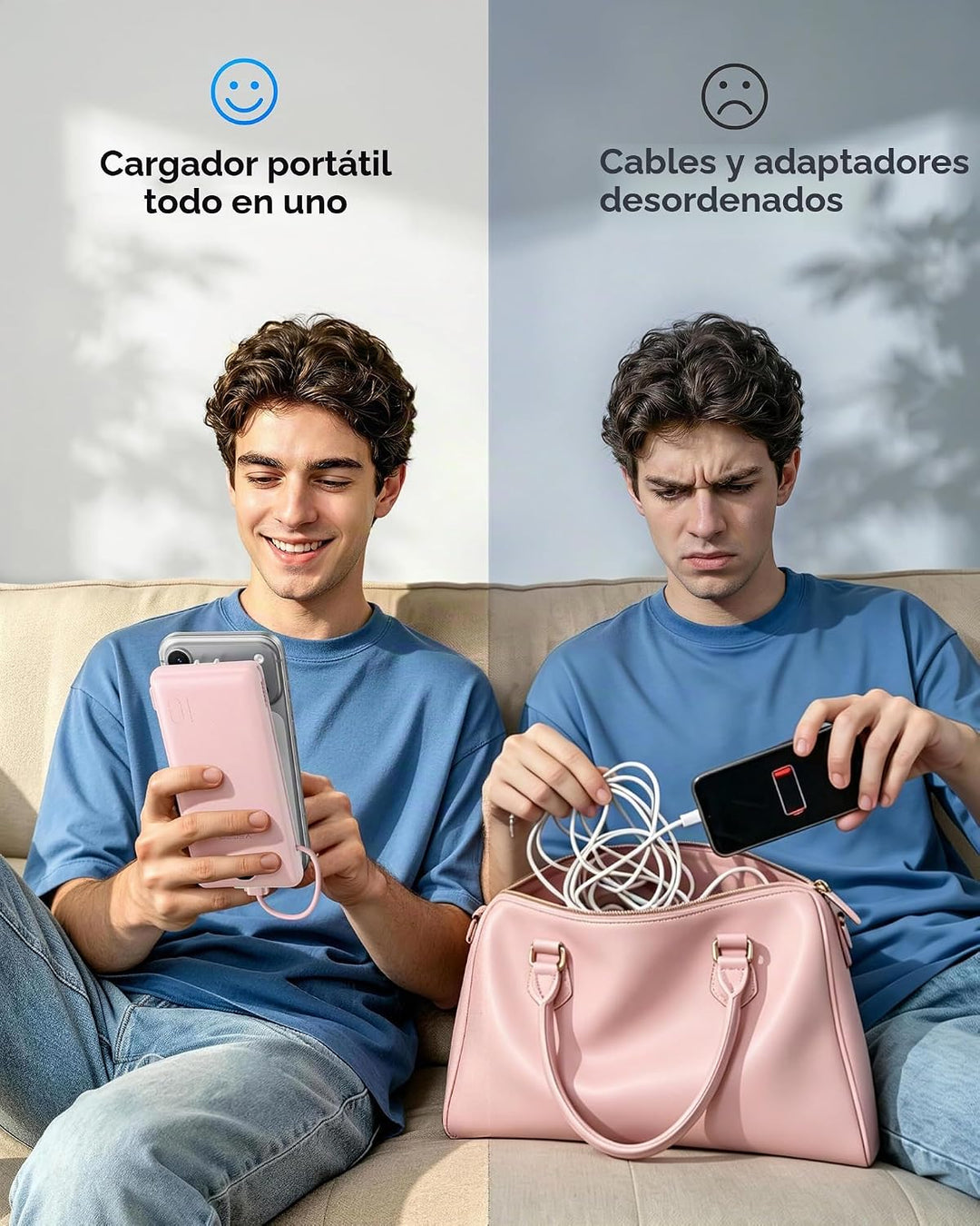 VEGER Cargador portátil con enchufe AC y cables incorporados, todo...