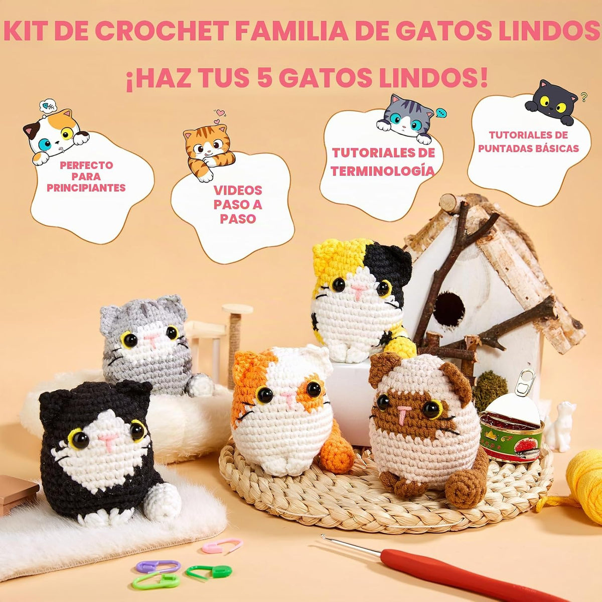 MAGIMUSE Kit de ganchillo para principiantes, kit de ganchillo para principiantes con tutoriales en video paso a paso, kits de animales de ganchillo DIY para manualidades, suministros de tejido