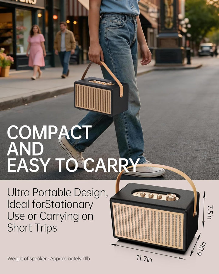 Altavoz retro Bluetooth 6.0 para exteriores, 56 horas de reproducci...