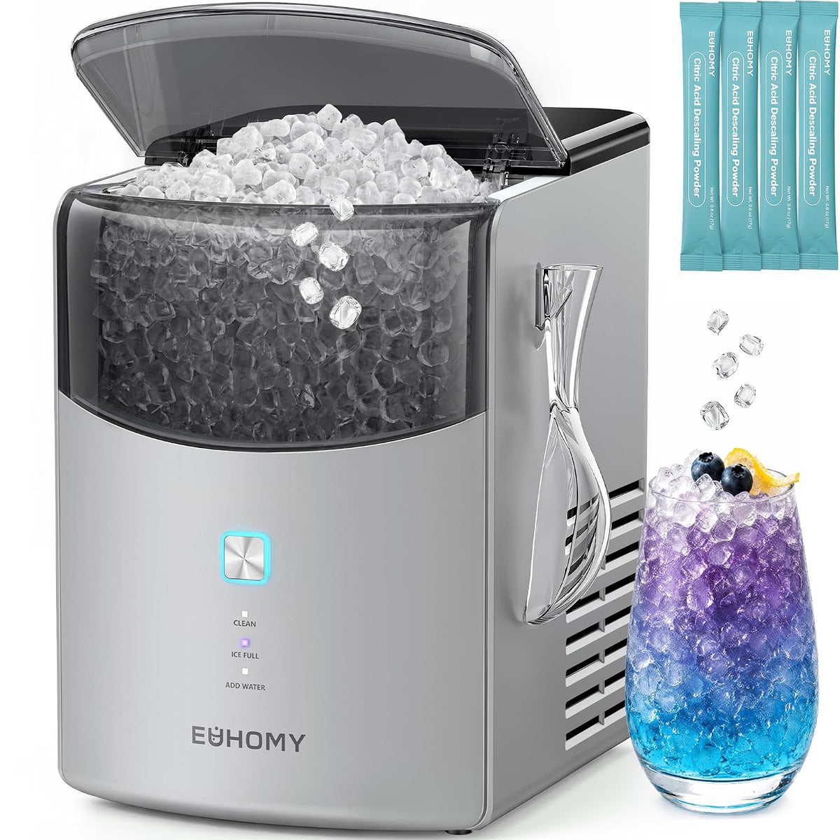 Euhomy 2026 Generador de Hielo Nugget de Encimera Actualizado, 35 lbs de Hielo Nugget Sónico