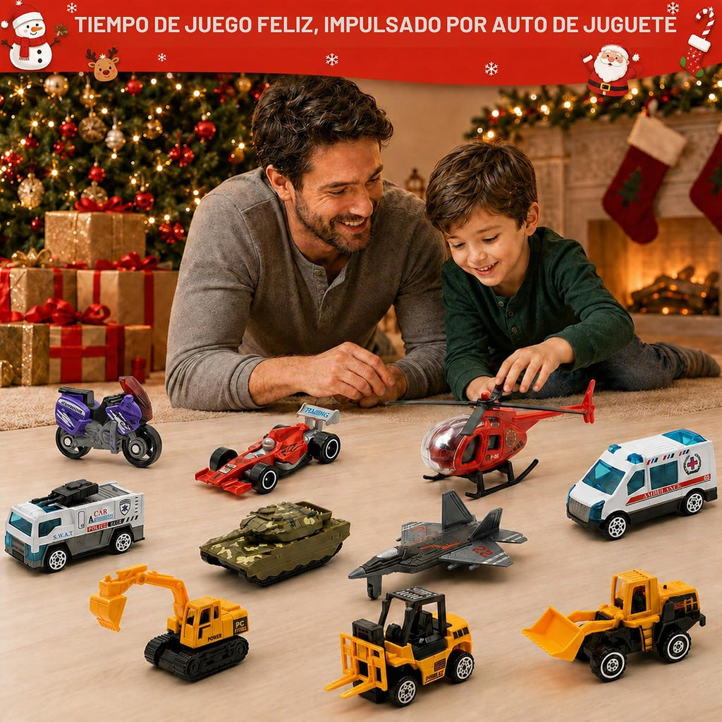 Alloy Cars - Calendario de Adviento 2026 para niños, 24 piezas, calendario de cuenta regresiva de juguete fundido a presión, regalo de Navidad, caja sorpresa para niños y niñas de 3, 4, 5, 6, 7, 8