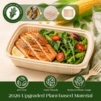 100 unidades (paquete de 50) recipientes de preparación de comidas con tapas, recipientes de almacenamiento de alimentos de almidón de maíz de 28 onzas, lonchera a base de plantas para ensalada, recipientes de plástico sin BPA para llevar microondas y